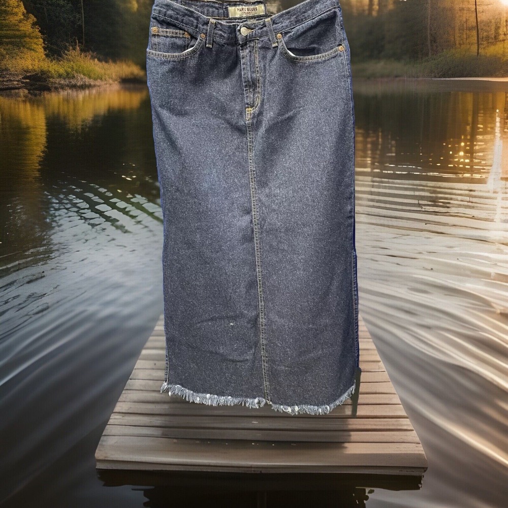 Vtg Y2K Denim Jean Fringe Skirt 11 Dark Wash Cowgirl Western Country Boho USA - Picture 7 of 16